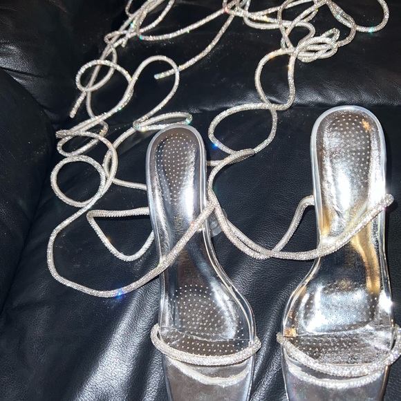 Silver rhinestone wrap heels size 8 only worn twice - Picture 8 of 9